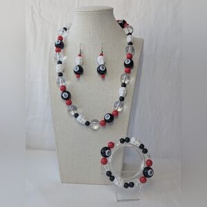 🎱💀 8 Ball & Skull Artisan Handmade Necklace, Bracelet & Earrings- Funky - D009